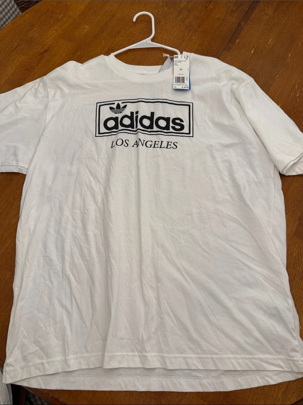 adidas White T-Shirt with Black Los Angeles Logo - Men xl